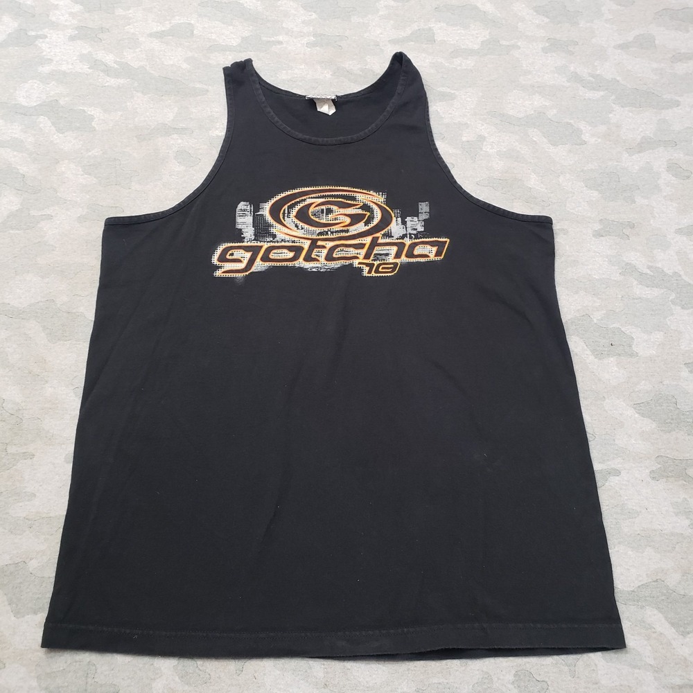 Vintage Gotcha Tank Shirt Mens XL Black Pullover Sleeveless Y2k Made In USA